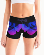 将图片加载到图库查看器,Blue&Purple Rose Women's Mid-Rise Yoga Shorts