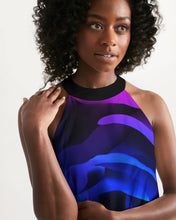 Load image into Gallery viewer, Blue&Purple Rose Women's Halter Dress