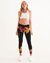 Load image into Gallery viewer, Fall Roses-Black Women's Yoga Pants