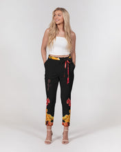 Load image into Gallery viewer, Fall Roses-Black Women's Belted Tapered Pants