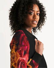 将图片加载到图库查看器,Fall Roses-Black Women's Bomber Jacket