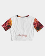 将图片加载到图库查看器,Fall Roses White Women's Twist-Front Cropped Tee