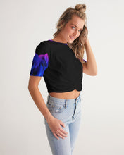 Load image into Gallery viewer, Blue&Purple Rose Women's Twist-Front Cropped Tee