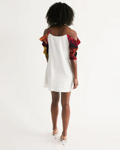 Cargar imagen en el visor de la galería, Fall Roses White Women's Open Shoulder A-Line Dress