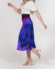 Load image into Gallery viewer, Blue&Purple Rose Women's A-Line Midi Skirt