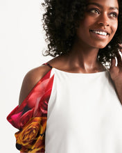 Cargar imagen en el visor de la galería, Fall Roses White Women's Open Shoulder A-Line Dress