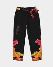 Load image into Gallery viewer, Fall Roses-Black Women's Belted Tapered Pants