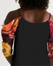 将图片加载到图库查看器,Fall Roses-Black Women's Open Shoulder A-Line Dress