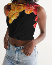 将图片加载到图库查看器,Fall Roses-Black Women's Twist-Front Tank