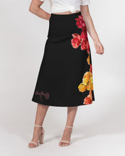 将图片加载到图库查看器,Fall Roses-Black Women's A-Line Midi Skirt