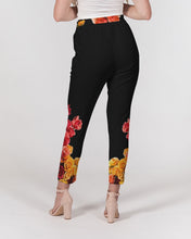 Load image into Gallery viewer, Fall Roses-Black Women's Belted Tapered Pants