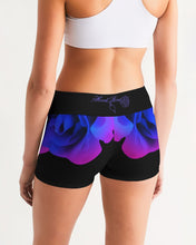 将图片加载到图库查看器,Blue&Purple Rose Women's Mid-Rise Yoga Shorts