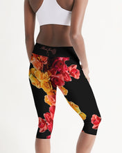 Load image into Gallery viewer, Fall Roses-Black Women's Mid-Rise Capri