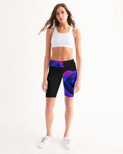 将图片加载到图库查看器,Blue&Purple Rose Women's Mid-Rise Bike Shorts