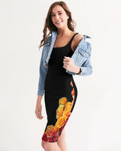 将图片加载到图库查看器,Fall Roses-Black Women's Midi Bodycon Dress