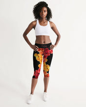 Load image into Gallery viewer, Fall Roses-Black Women's Mid-Rise Capri