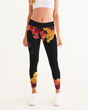 Load image into Gallery viewer, Fall Roses-Black Women's Yoga Pants