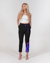 将图片加载到图库查看器,Blue&Purple Rose Women's Belted Tapered Pants