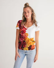 将图片加载到图库查看器,Fall Roses White Women's V-Neck Tee