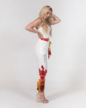 将图片加载到图库查看器,Fall Roses White Women's Belted Tapered Pants