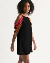 将图片加载到图库查看器,Fall Roses-Black Women's Open Shoulder A-Line Dress