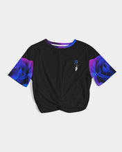 Load image into Gallery viewer, Blue&Purple Rose Women's Twist-Front Cropped Tee