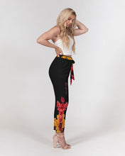 Load image into Gallery viewer, Fall Roses-Black Women's Belted Tapered Pants