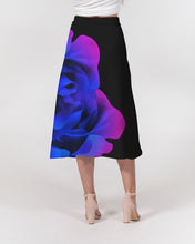 Load image into Gallery viewer, Blue&Purple Rose Women's A-Line Midi Skirt