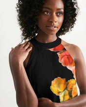 将图片加载到图库查看器,Fall Roses-Black Women's Halter Dress