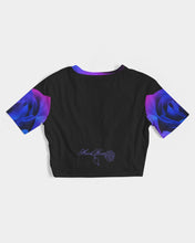 Load image into Gallery viewer, Blue&Purple Rose Women's Twist-Front Cropped Tee