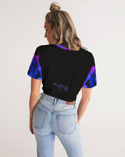 Load image into Gallery viewer, Blue&Purple Rose Women's Twist-Front Cropped Tee