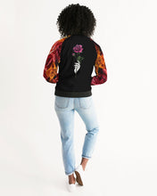 将图片加载到图库查看器,Fall Roses-Black Women's Bomber Jacket
