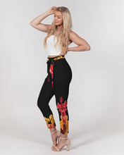 Load image into Gallery viewer, Fall Roses-Black Women's Belted Tapered Pants