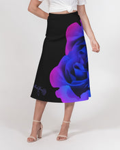 Load image into Gallery viewer, Blue&Purple Rose Women's A-Line Midi Skirt
