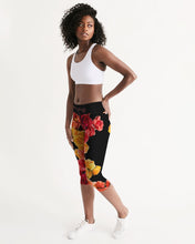 Load image into Gallery viewer, Fall Roses-Black Women's Mid-Rise Capri