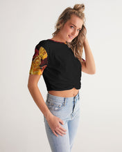 Load image into Gallery viewer, Fall Roses-Black Women's Twist-Front Cropped Tee