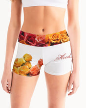 Load image into Gallery viewer, Fall Roses White Women's Mid-Rise Yoga Shorts