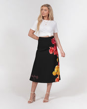 将图片加载到图库查看器,Fall Roses-Black Women's A-Line Midi Skirt