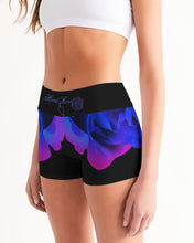 将图片加载到图库查看器,Blue&Purple Rose Women's Mid-Rise Yoga Shorts