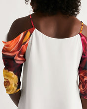 Cargar imagen en el visor de la galería, Fall Roses White Women's Open Shoulder A-Line Dress