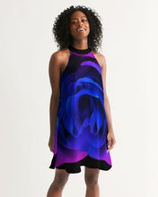 Load image into Gallery viewer, Blue&Purple Rose Women's Halter Dress