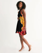 将图片加载到图库查看器,Fall Roses-Black Women's Halter Dress