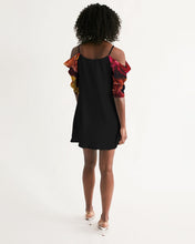 将图片加载到图库查看器,Fall Roses-Black Women's Open Shoulder A-Line Dress