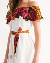 Load image into Gallery viewer, Fall Roses White Women's Off-Shoulder Dress