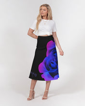 Load image into Gallery viewer, Blue&Purple Rose Women's A-Line Midi Skirt