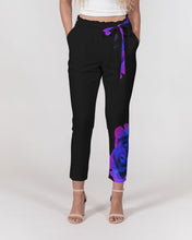 将图片加载到图库查看器,Blue&Purple Rose Women's Belted Tapered Pants