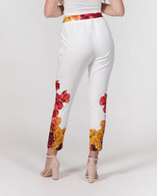 将图片加载到图库查看器,Fall Roses White Women's Belted Tapered Pants