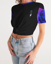 Load image into Gallery viewer, Blue&Purple Rose Women's Twist-Front Cropped Tee