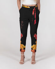 Load image into Gallery viewer, Fall Roses-Black Women's Belted Tapered Pants
