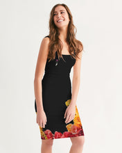 将图片加载到图库查看器,Fall Roses-Black Women's Midi Bodycon Dress